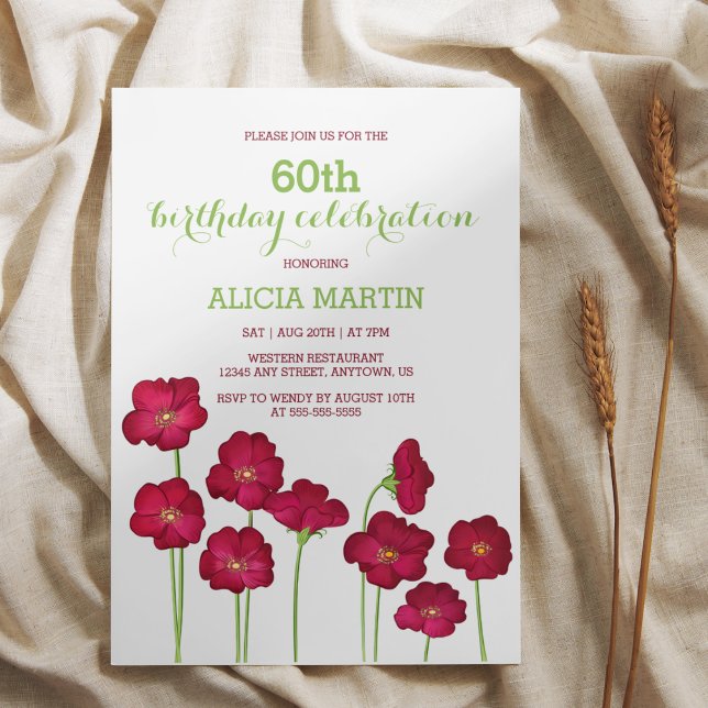 Elegant Red Growing Wildflower Birthday Party Invitation (Creator Uploaded)