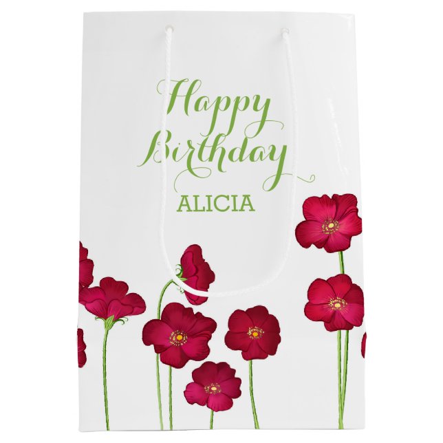Elegant Red Growing Wildflower Birthday Party Medium Gift Bag (Back)