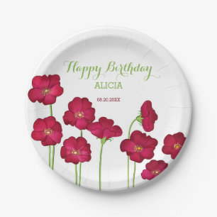 Elegant Red Growing Wildflower Birthday Party Paper Plate