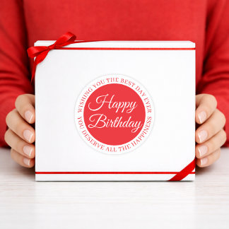 Elegant Red “Happy Birthday” Sticker