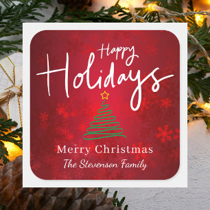 Elegant Red Happy Holidays Christmas Square Sticker