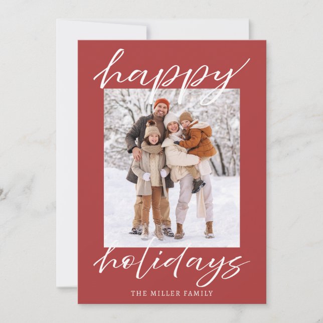 Elegant Red Happy Holidays Photo Card Christmas  (Front)