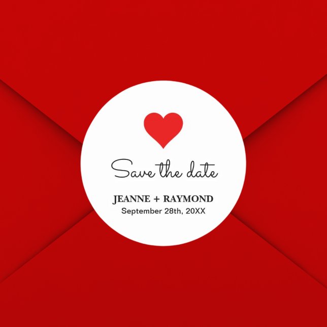  Elegant Red Heart Clean Wedding Save the date Classic Round Sticker (Creator Uploaded)