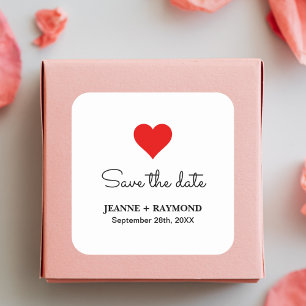 Elegant Red Heart Clean Wedding Save the date Square Sticker