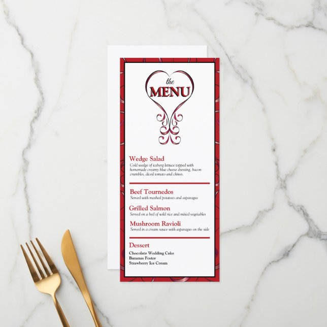 Elegant Red Heart Flat Menu (Front/Back In Situ)
