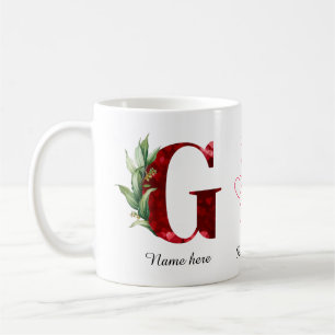 Elegant Red Heart Floral Letter C Initial Coffee G Mug