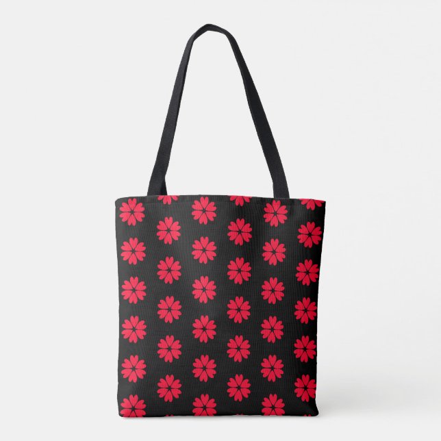 Elegant Red Heart Flower Pattern Tote Bag (Back)
