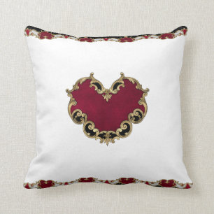 Elegant Red Heart Gold Ornate Cushion