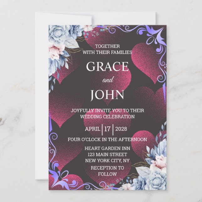 Elegant Red Heart Wedding  Invitation (Front)