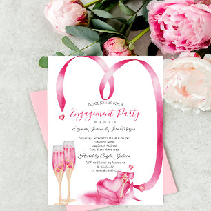Elegant Red Hearts Champagne Glass Invitation