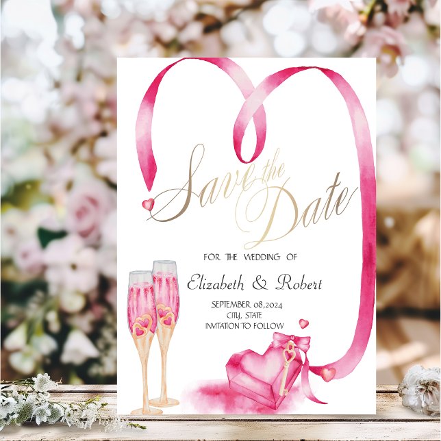 Elegant Red Hearts Champagne Glass Save The Date (Creator Uploaded)