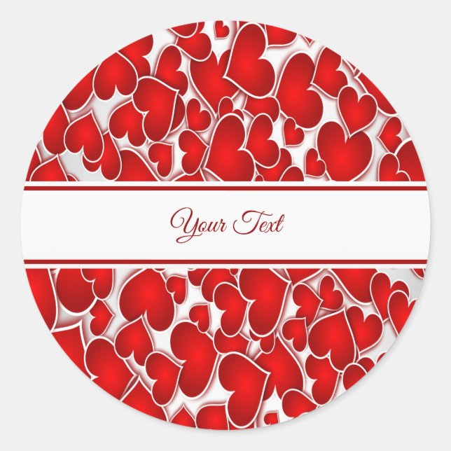 Elegant Red Hearts Classic Round Sticker (Front)