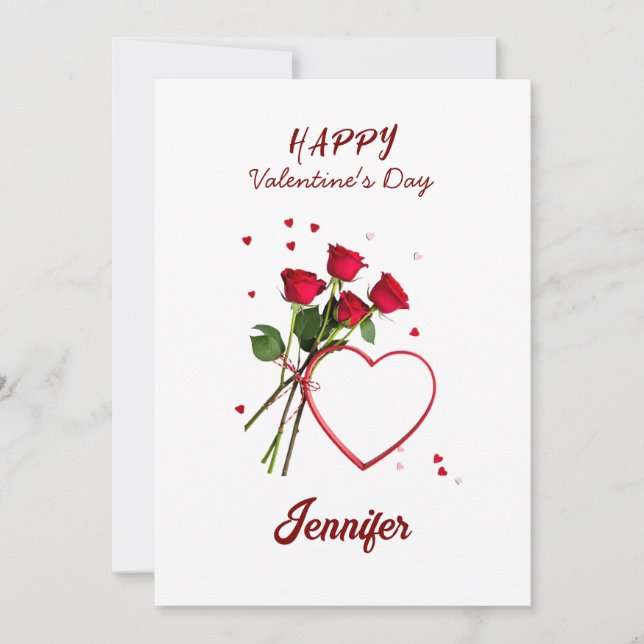 Elegant Red Hearts Flowers Happy Valentine's Day   Holiday Card (Front)