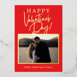 Elegant Red Hearts Happy Valentine's Day 1 Photo Foil Holiday Card
