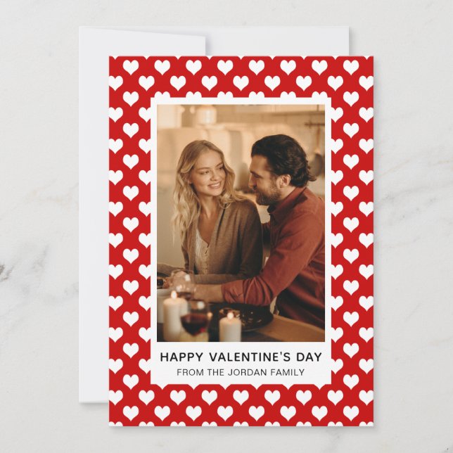Elegant Red Hearts Happy Valentine's Day 1 Photo Holiday Card (Front)