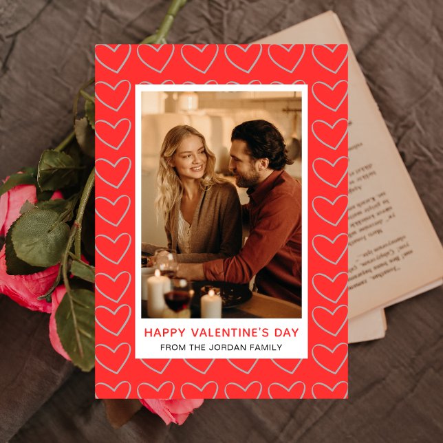 Elegant Red Hearts Happy Valentine's Day 1 Photo Holiday Card (Creator Uploaded)