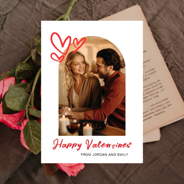 Elegant Red Hearts Happy Valentine's Day 1 Photo Holiday Card (Creator Uploaded)