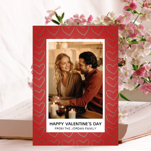 Elegant Red Hearts Happy Valentine's Day 1 Photo Holiday Card
