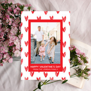 Elegant Red Hearts Happy Valentine's Day 1 Photo Holiday Card