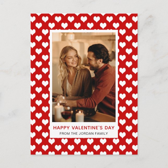 Elegant Red Hearts Happy Valentine's Day 1 Photo Holiday Postcard (Front)