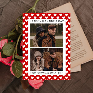 Elegant Red Hearts Happy Valentine's Day 2 Photo Holiday Card