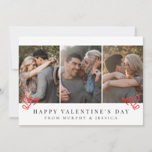 Elegant Red Hearts Happy Valentine's Day 3 Photo Holiday Card
