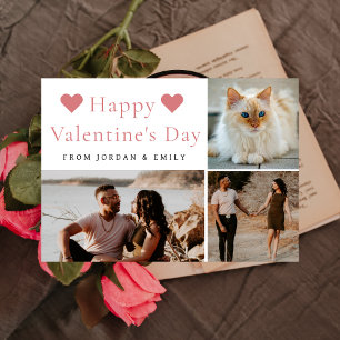 Elegant Red Hearts Happy Valentine's Day 3 Photo Holiday Card