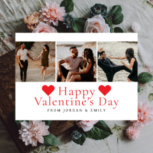 Elegant Red Hearts Happy Valentine's Day 3 Photo Holiday Card