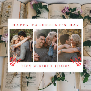 Elegant Red Hearts Happy Valentine's Day 3 Photo Holiday Card