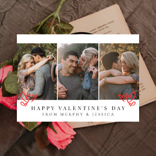 Elegant Red Hearts Happy Valentine's Day 3 Photo Holiday Card
