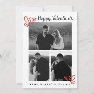 Elegant Red Hearts Happy Valentine's Day 3 Photo Holiday Card