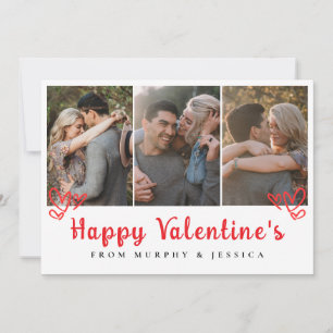Elegant Red Hearts Happy Valentine's Day 3 Photo Holiday Card