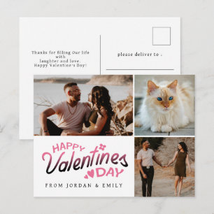 Elegant Red Hearts Happy Valentine's Day 3 Photo Holiday Postcard