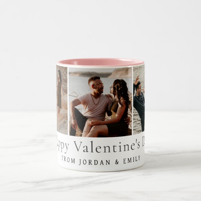 Elegant Red Hearts Happy Valentine's Day 3 Photo Two-Tone Coffee Mug (Center)