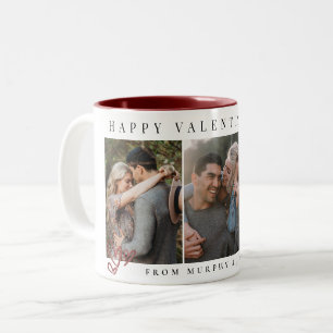 Elegant Red Hearts Happy Valentine's Day 3 Photo Two-Tone Coffee Mug