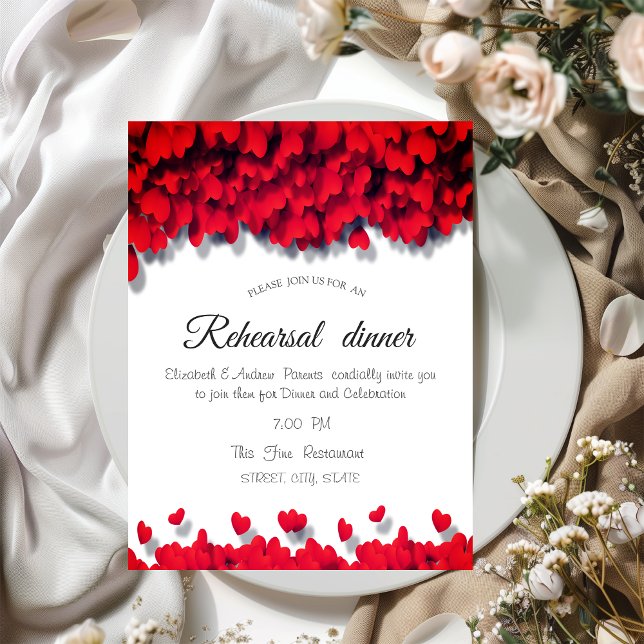 Elegant Red Hearts Rehearsal Dinner  Invitation (Creator Uploaded)