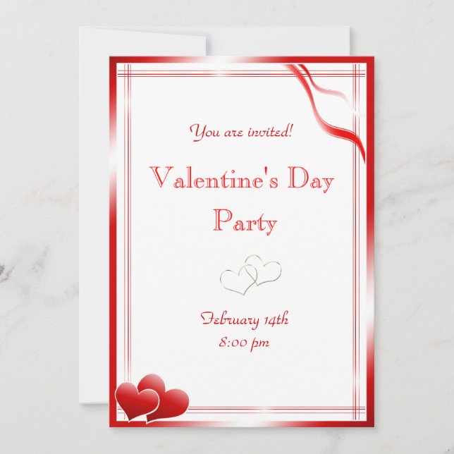 Elegant Red hearts Valentine's Day Party Invitation (Front)