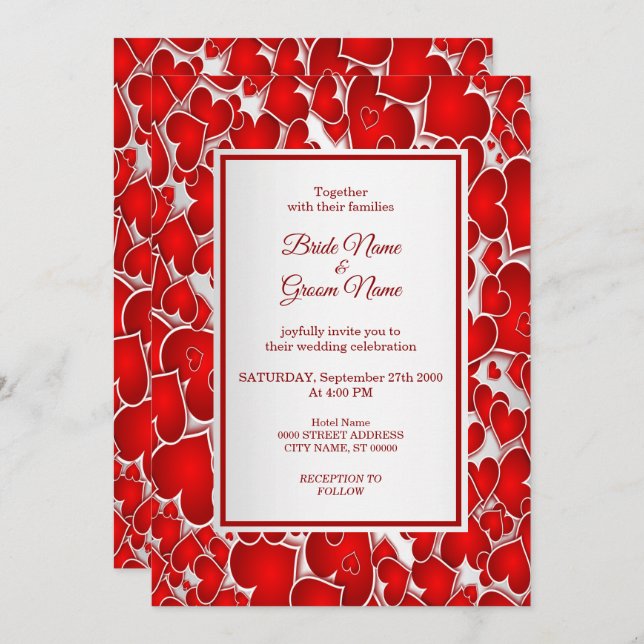 Elegant Red Hearts Wedding Invitation (Front/Back)