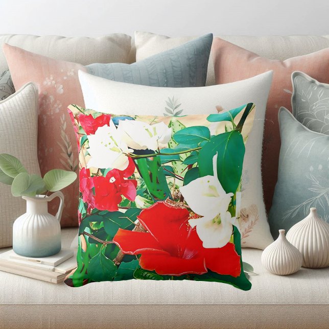 Elegant Red Hibiscus Tropical Flower Watercolor  Cushion (Elegant Red Hibiscus Tropical Flower Watercolor Throw Pillow)