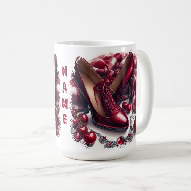 Elegant Red High Heels with Cherry Coffee Mug (Front Right)