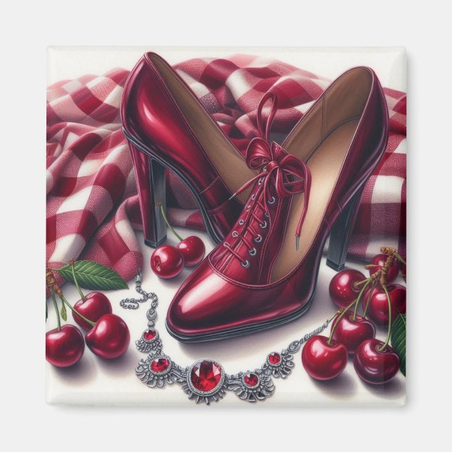 Elegant Red High Heels with Cherry  Magnet (Front)