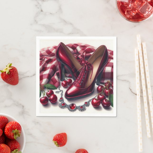 Elegant Red High Heels with Cherry Napkin (Insitu)