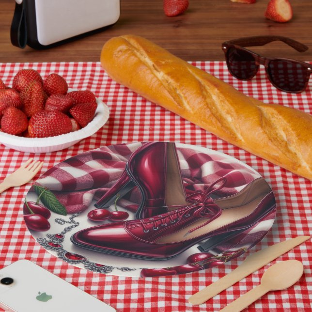 Elegant Red High Heels with Cherry  Paper Plate (Picnic)