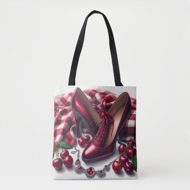 Elegant Red High Heels with Cherry  Tote Bag (Front)