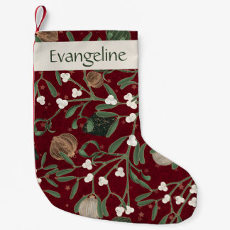 Elegant Red Holiday Mistletoe Winter Berries Name  Small Christmas Stocking