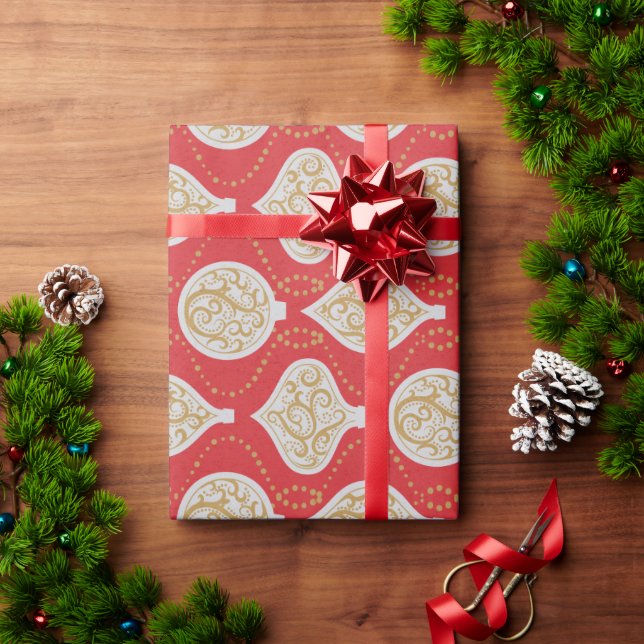 Elegant red holiday ornaments pattern gift wrap (Holiday Gift)