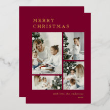 Elegant Red Holiday Photo Collage Christmas Card