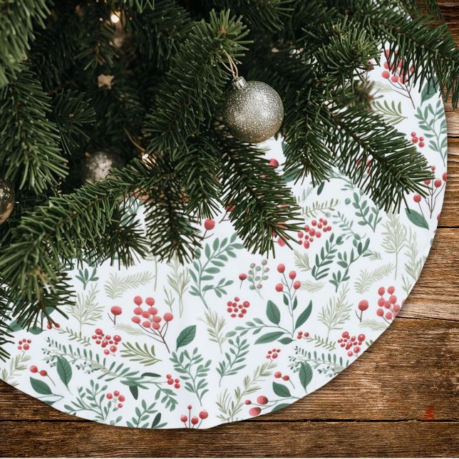 Elegant Red Holly Berries  Brushed Polyester Tree Skirt (Creator Uploaded)