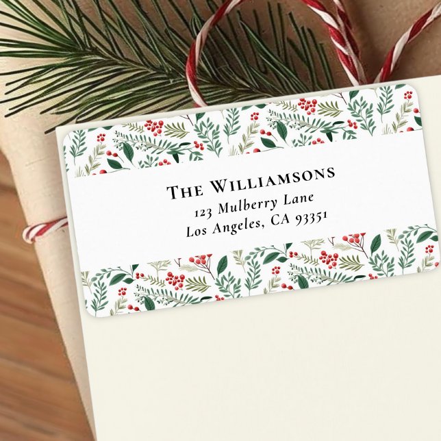 Elegant Red Holly Berry Greenery Return Address Label (Creator Uploaded)