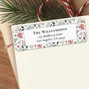 Elegant Red Holly Berry Greenery Return Address Label